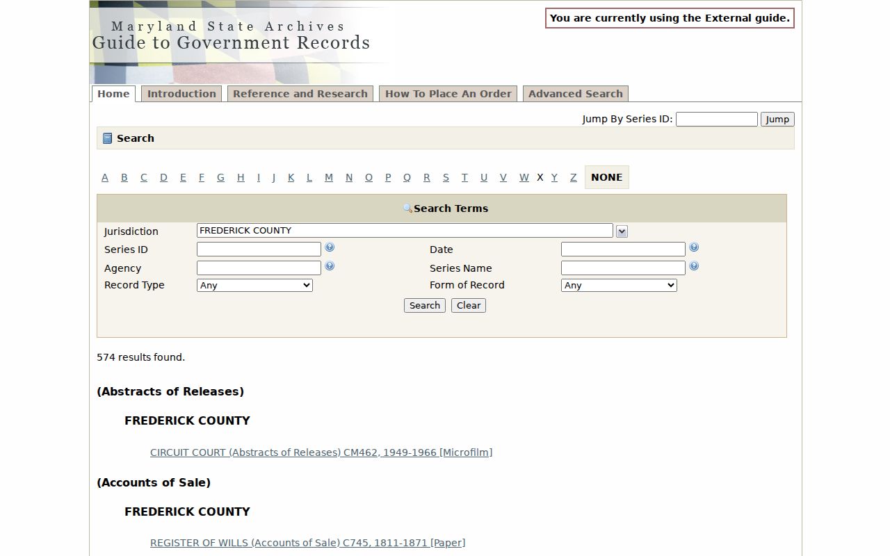 Frederick people search Maryland State Archives catalog