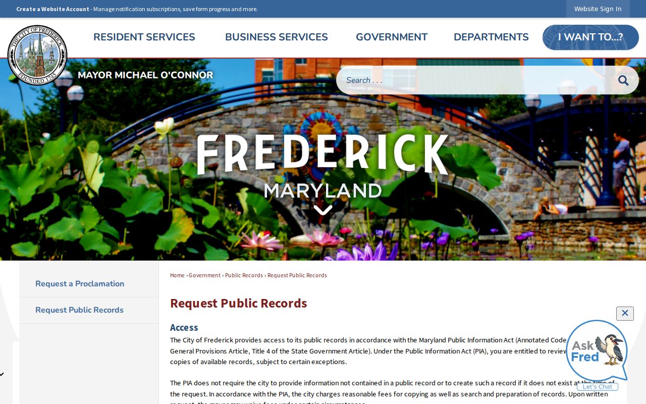 Frederick public records city request instructions