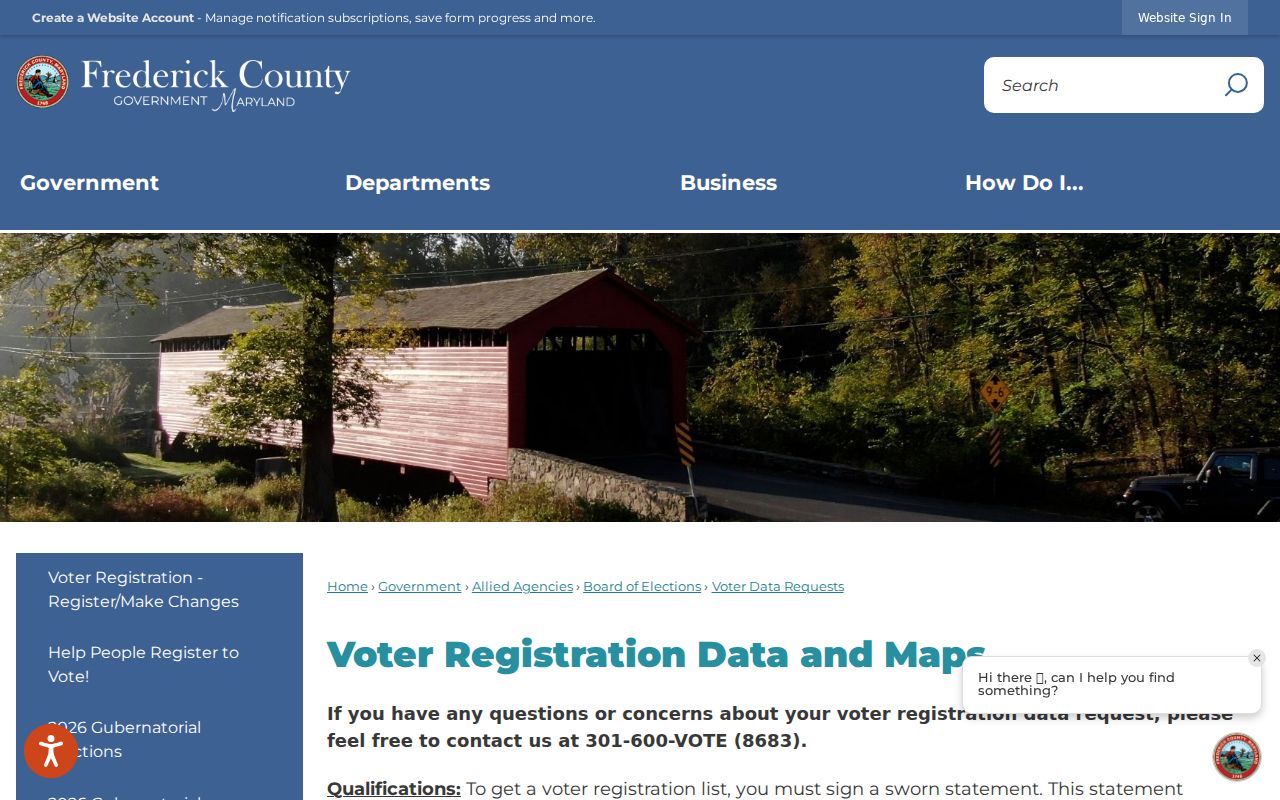 Frederick voter registration records data request page