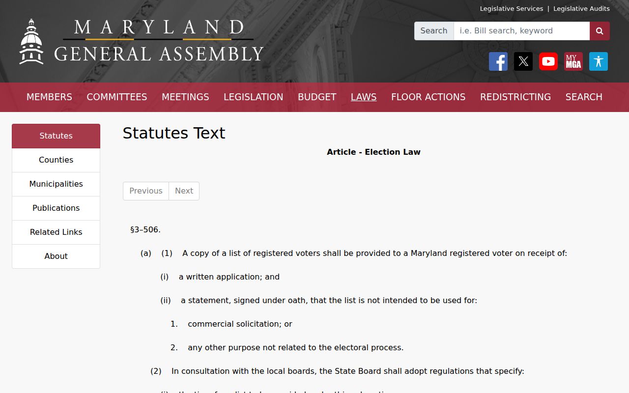 Frederick voter registration records restrictions under Maryland law